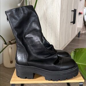 Free People Emma Platform Combat Boots Ruched Black Leather Size 38
